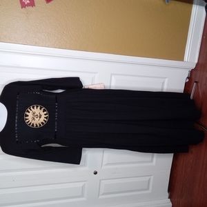 Scribbles Black Maxi Dress With Gold Embroidered Sun On The Bodice Sz Large